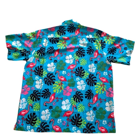 Alvish Hawaiian Flamingo Short Sleeve Shirt Button Down Turquoise Men’s Size XL - Picture 10 of 11